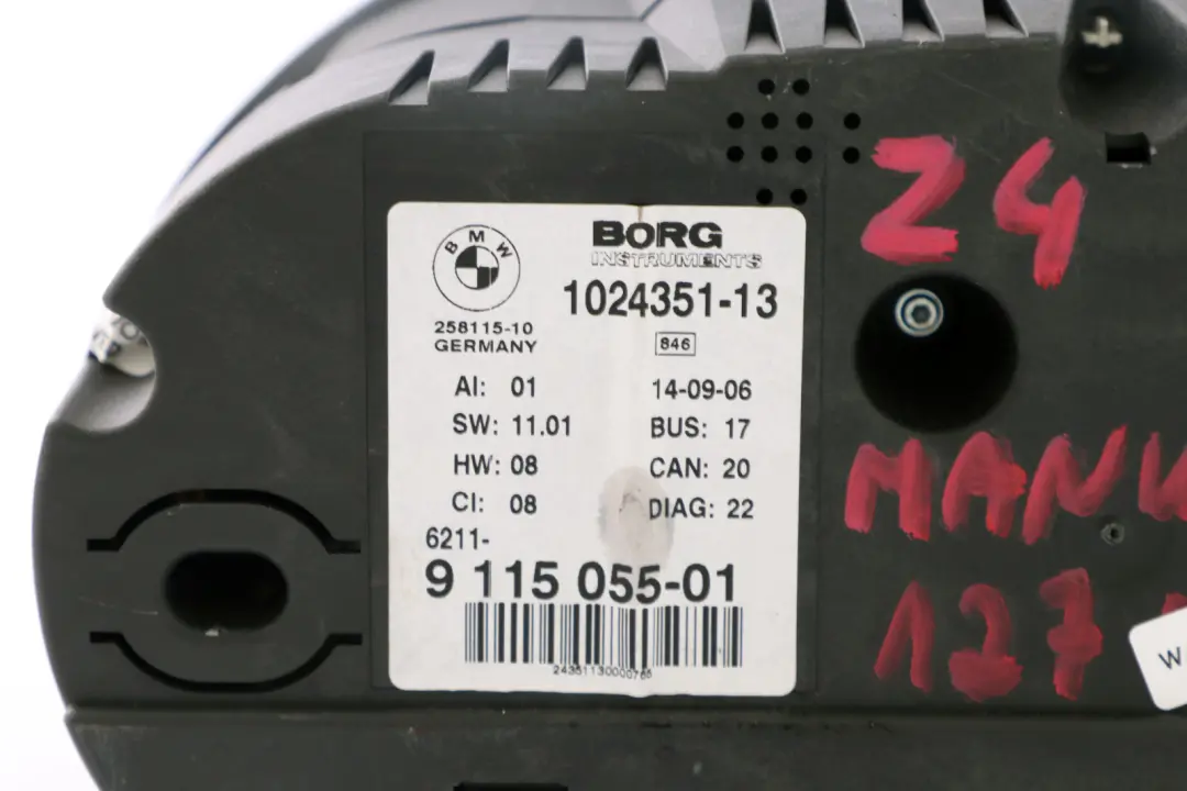 Instrument Cluster Speedo Clocks Manual 9115055 to BMW Z4 Series E85 2.5i Petrol with Part number 9168183 BMW Z4 Series E85 2.5i Petrol Instrument Cluster Speedo Clocks Manual 9115055 - SKU rhd-9115055 - Part number 9168183