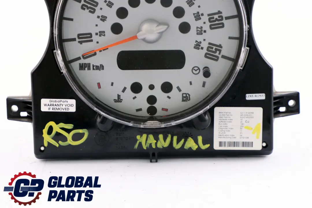 Speedometer Speedo Clock Instrument Cluster Manual to Mini Cooper One R50 R52 with Part number 6936282 Mini Cooper One R50 R52 Speedometer Speedo Clock Instrument Cluster Manual - SKU rhd-9126988-1 - Part number 6936282