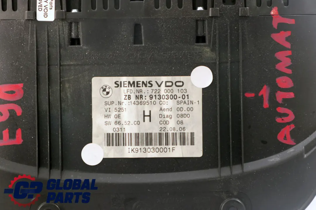 Instrument Speedometer Clocks to BMW 3 Series E90 E91 E92 Diesel Automatic with Part number 9130300 BMW 3 Series E90 E91 E92 Diesel Automatic Instrument Speedometer Clocks - SKU rhd-9130300-1 - Part number 9130300