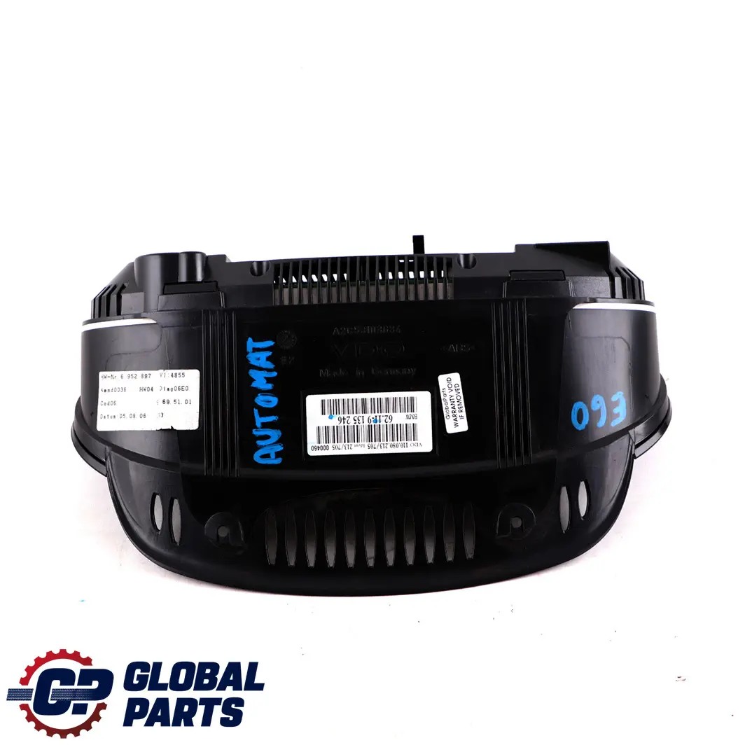 Instrument Cluster Speedo Clocks Petrol MPH Automatic to BMW 5 E60 E61 with Part number 9135246 BMW 5 E60 E61 Instrument Cluster Speedo Clocks Petrol MPH Automatic - SKU rhd-9135246 - Part number 9135246