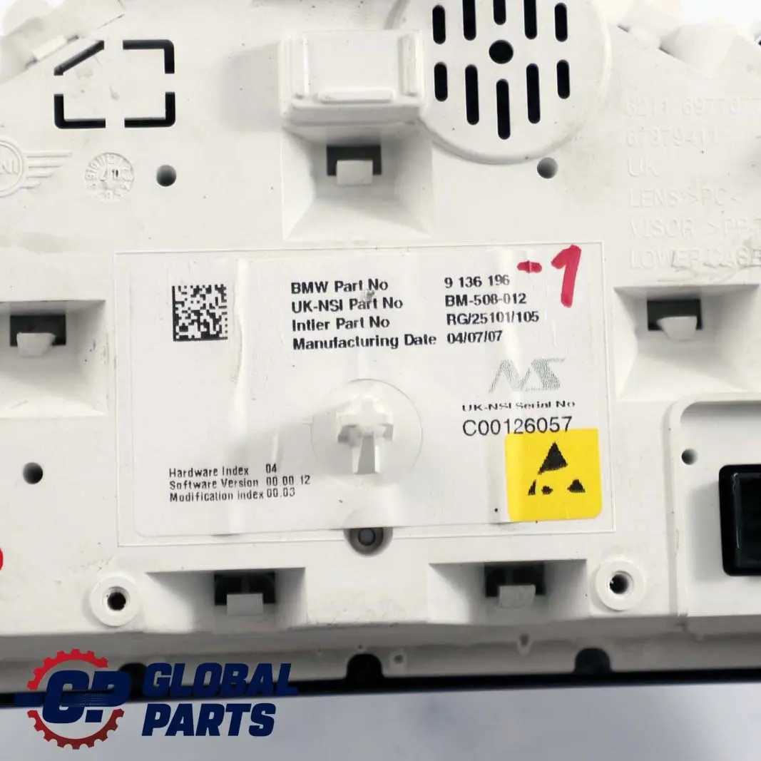 Instrument Cluster Speedo Meter Clocks to BMW MINI Cooper One R55 R56 R57 with Part number 9136196 BMW MINI Cooper One R55 R56 R57 Instrument Cluster Speedo Meter Clocks - SKU rhd-9136196-1 - Part number 9136196