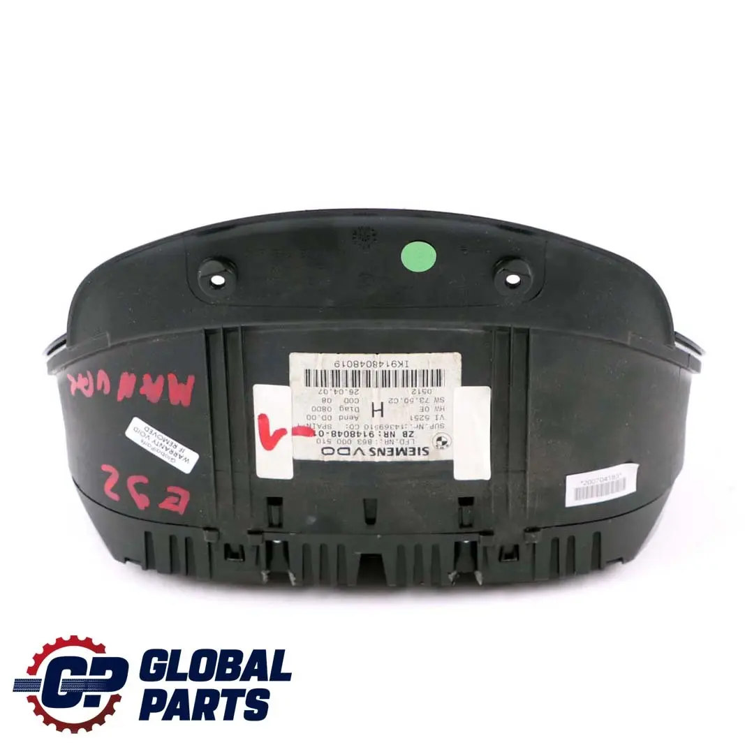 Instrument Speedometer Clocks to BMW 3 Series E90 E91 E92 Diesel Manual with Part number 9148048 BMW 3 Series E90 E91 E92 Diesel Manual Instrument Speedometer Clocks - SKU rhd-9148048-1 - Part number 9148048