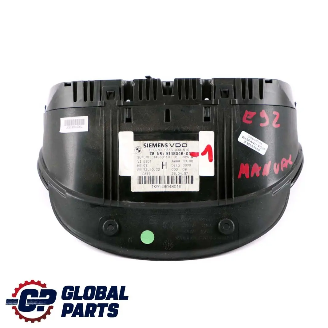 Instrument Speedometer Clocks to BMW 3 Series E90 E91 E92 Diesel Manual with Part number 9148048 BMW 3 Series E90 E91 E92 Diesel Manual Instrument Speedometer Clocks - SKU rhd-9148048-1 - Part number 9148048