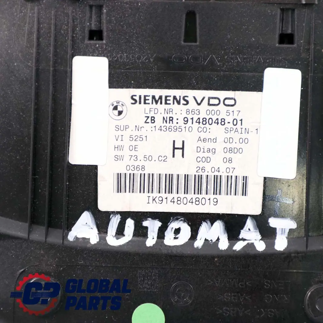 Instrument Speedometer Clocks to BMW 3 Series E90 E91 E92 Diesel Automatic with Part number 9148048 BMW 3 Series E90 E91 E92 Diesel Automatic Instrument Speedometer Clocks - SKU rhd-9148048 - Part number 9148048