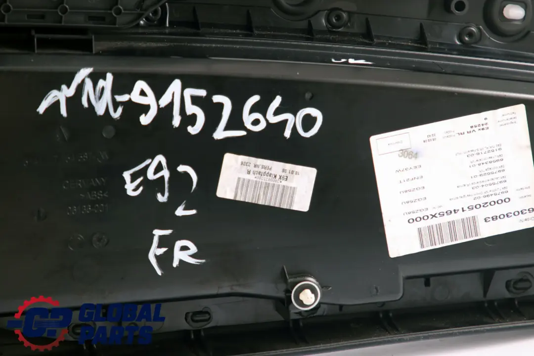 Front Right O/S Door Card Cloth Pearlpoint Lining Trim Panel to BMW 3 E92 Coupe with Part number 9152640 BMW 3 E92 Coupe Front Right O/S Door Card Cloth Pearlpoint Lining Trim Panel - SKU rhd-9152640 - Part number 9152640
