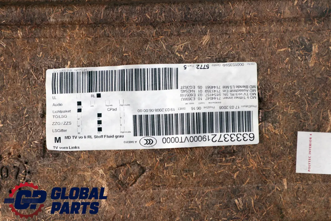 Grey Cloth Door Card Trim Panel Front Left Passenger Side to BMW 3 Series E90 E91 with Part number 9154157 BMW 3 Series E90 E91 Grey Cloth Door Card Trim Panel Front Left Passenger Side - SKU rhd-9154157 - Part number 9154157