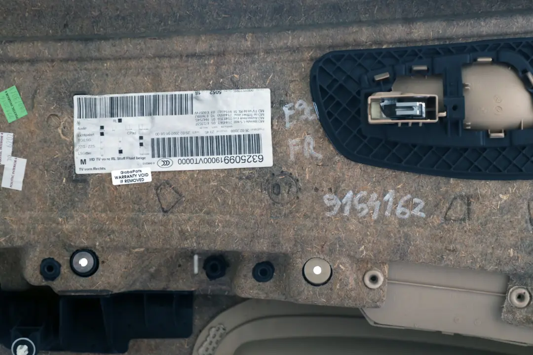 BMW 3 Series E90 E91 Front Right O/S Door Card Lining Cloth Beige - SKU rhd-9154162 - Part number 9154162