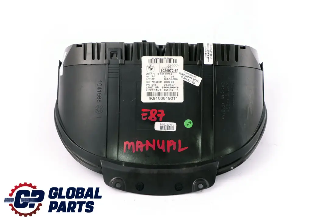 Instrument Cluster Speedo Clocks Manual to BMW 1 Series E81 E82 E87 E88 with Part number 9166819 BMW 1 Series E81 E82 E87 E88 Instrument Cluster Speedo Clocks Manual - SKU rhd-9166819 - Part number 9166819