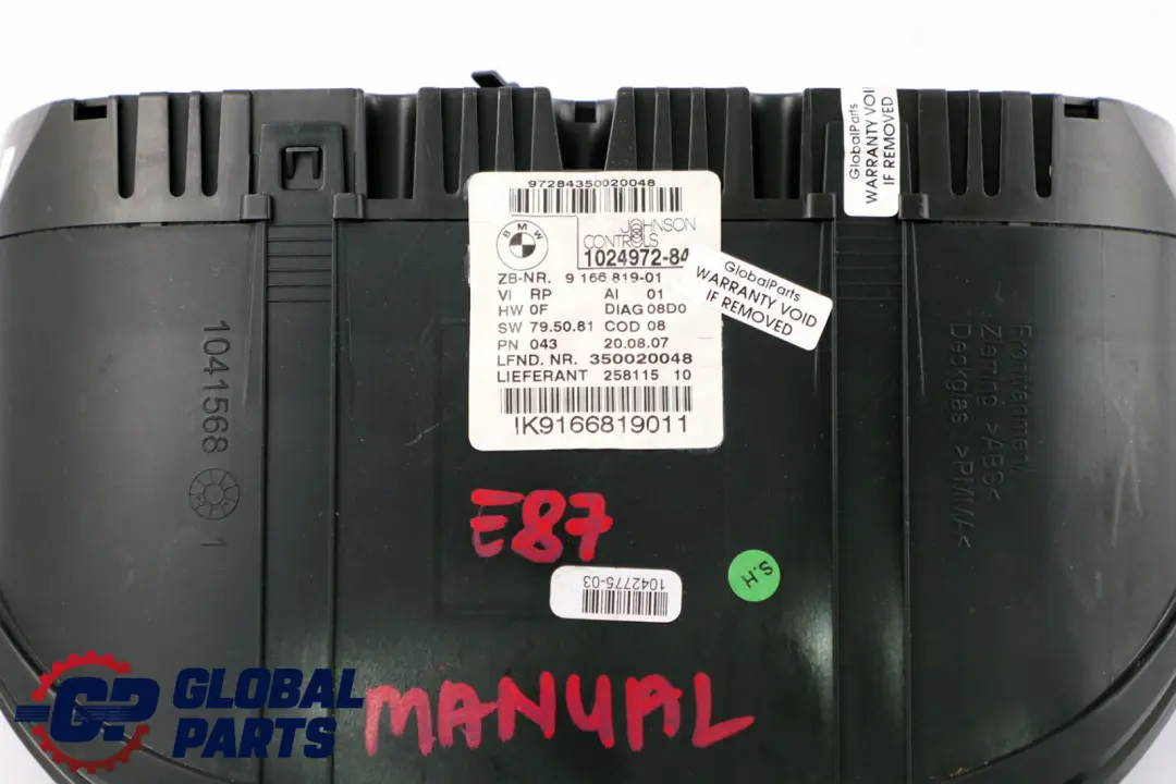 Instrument Cluster Speedo Clocks Manual to BMW 1 Series E81 E82 E87 E88 with Part number 9166819 BMW 1 Series E81 E82 E87 E88 Instrument Cluster Speedo Clocks Manual - SKU rhd-9166819 - Part number 9166819