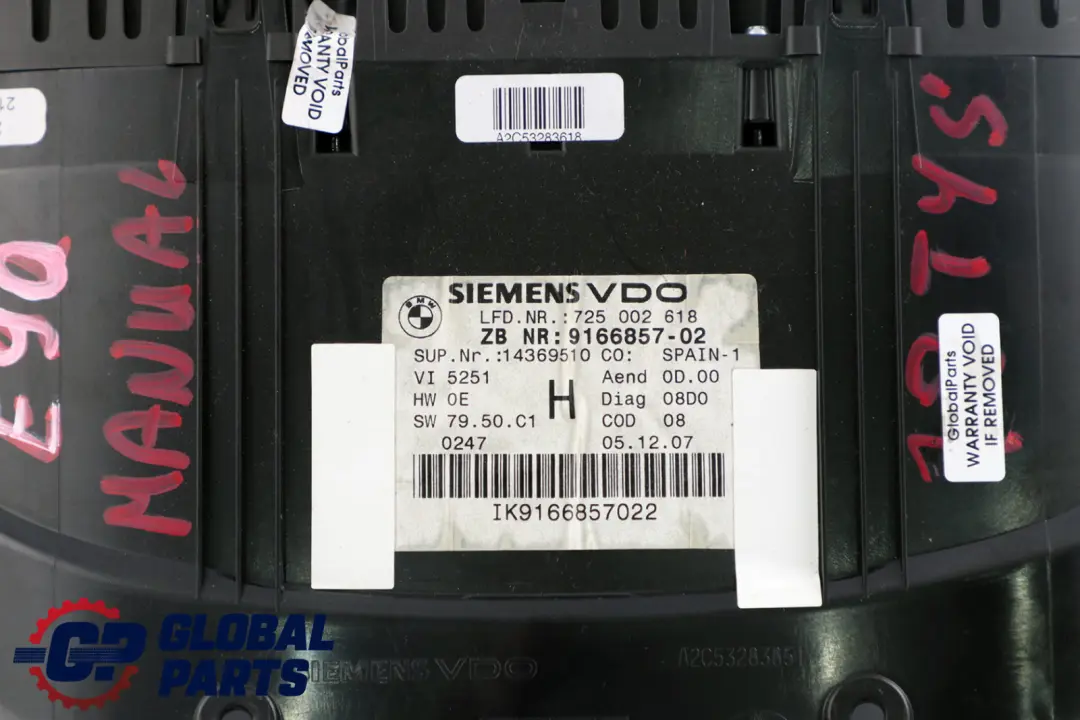 Instrument Cluster Speedo Clocks 9166857 Manual to BMW E90 E90N E91 E92 Petrol with Part number 9148045 BMW E90 E90N E91 E92 Petrol Instrument Cluster Speedo Clocks 9166857 Manual - SKU rhd-9166857 - Part number 9148045