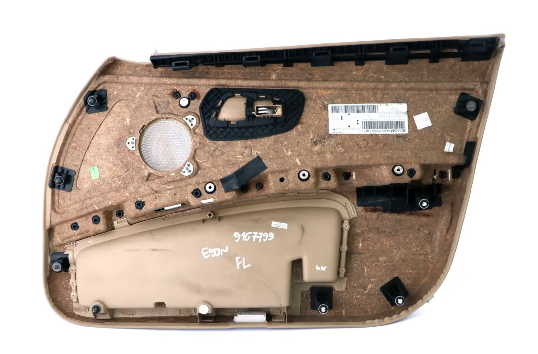 Front Left Door Card N/S Beige Cloth Vertex Trim Panel to BMW 3 Series E90 E91 LCI with Part number 9167799 BMW 3 Series E90 E91 LCI Front Left Door Card N/S Beige Cloth Vertex Trim Panel - SKU rhd-9167799 - Part number 9167799