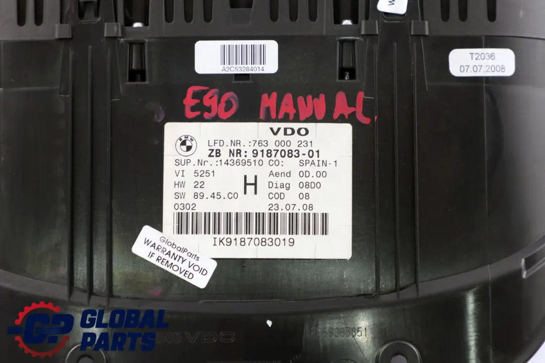 Instrument Cluster Speedo Clocks MPH Manual to BMW E90 E91 E92 with Part number 9187083 BMW E90 E91 E92 Instrument Cluster Speedo Clocks MPH Manual - SKU RHD-9187083 - Part number 9187083
