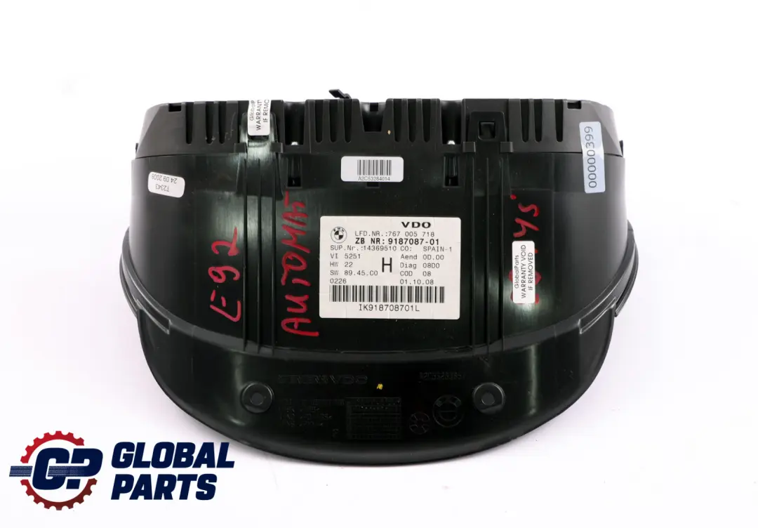 Instrument Speedometer Clocks to BMW 3 Series E90 E91 E92 Diesel Automatic with Part number 9187087 BMW 3 Series E90 E91 E92 Diesel Automatic Instrument Speedometer Clocks - SKU rhd-9187087 - Part number 9187087