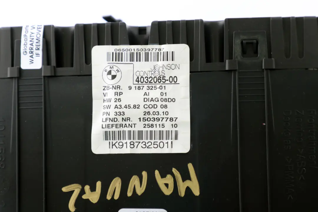 Instrument Cluster Speedo Clocks to BMW 1 Series E81 E82 E87 LCI E88 with Part number 9187325 BMW 1 Series E81 E82 E87 LCI E88 Instrument Cluster Speedo Clocks - SKU rhd-9187325 - Part number 9187325