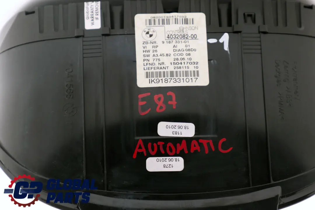 Instrument Cluster Speedo Clocks to BMW 1 Series 1 E81 E82 E87 E88 Diesel with Part number 9187331 BMW 1 Series 1 E81 E82 E87 E88 Diesel Instrument Cluster Speedo Clocks - SKU rhd-9187331-1 - Part number 9187331