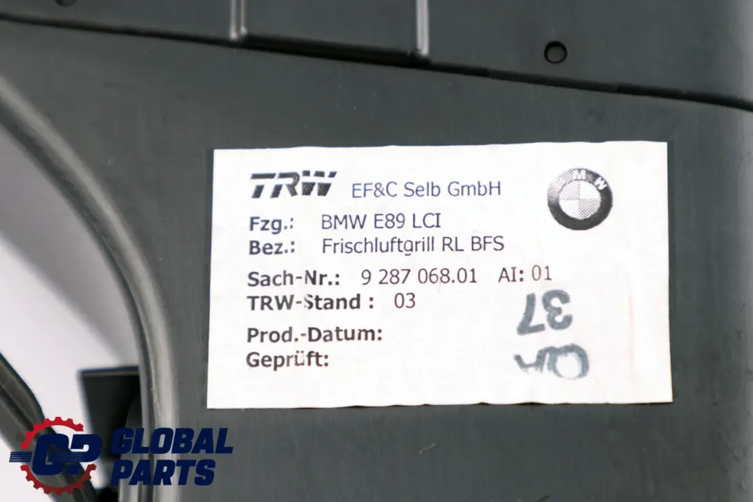 BMW Z4 Series E89 Fresh Air Grille Left N/S Vent Dash Dashboard - SKU rhd-9287068 - Part number 9287068