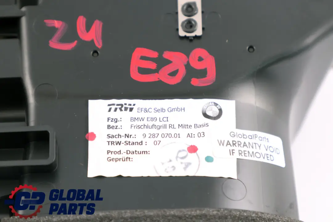 BMW Z4 Series E89 Fresh Air Grille Center Vent Dash Dashboard - SKU rhd-9287070 - Part number 9287070