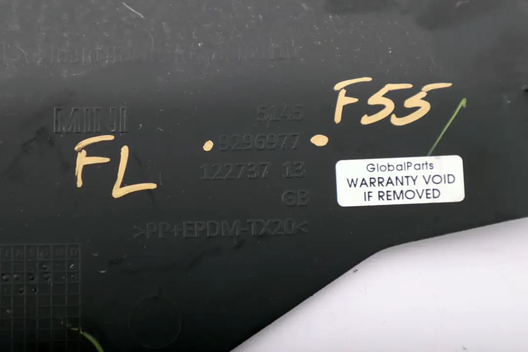 Trim Cover Middle Bottom Front Left N/S Black to BMW Mini F55 F56 F57 with Part number 9296977 BMW Mini F55 F56 F57 Trim Cover Middle Bottom Front Left N/S Black - SKU rhd-9296977 - Part number 9296977