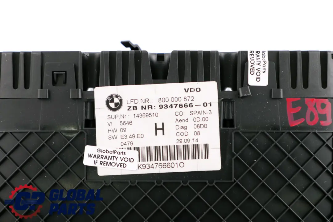 BMW Z4 Series E89 Instrument Cluster Petrol Speedometer Manual MPH - SKU rhd-9347666 - Part number 9347666