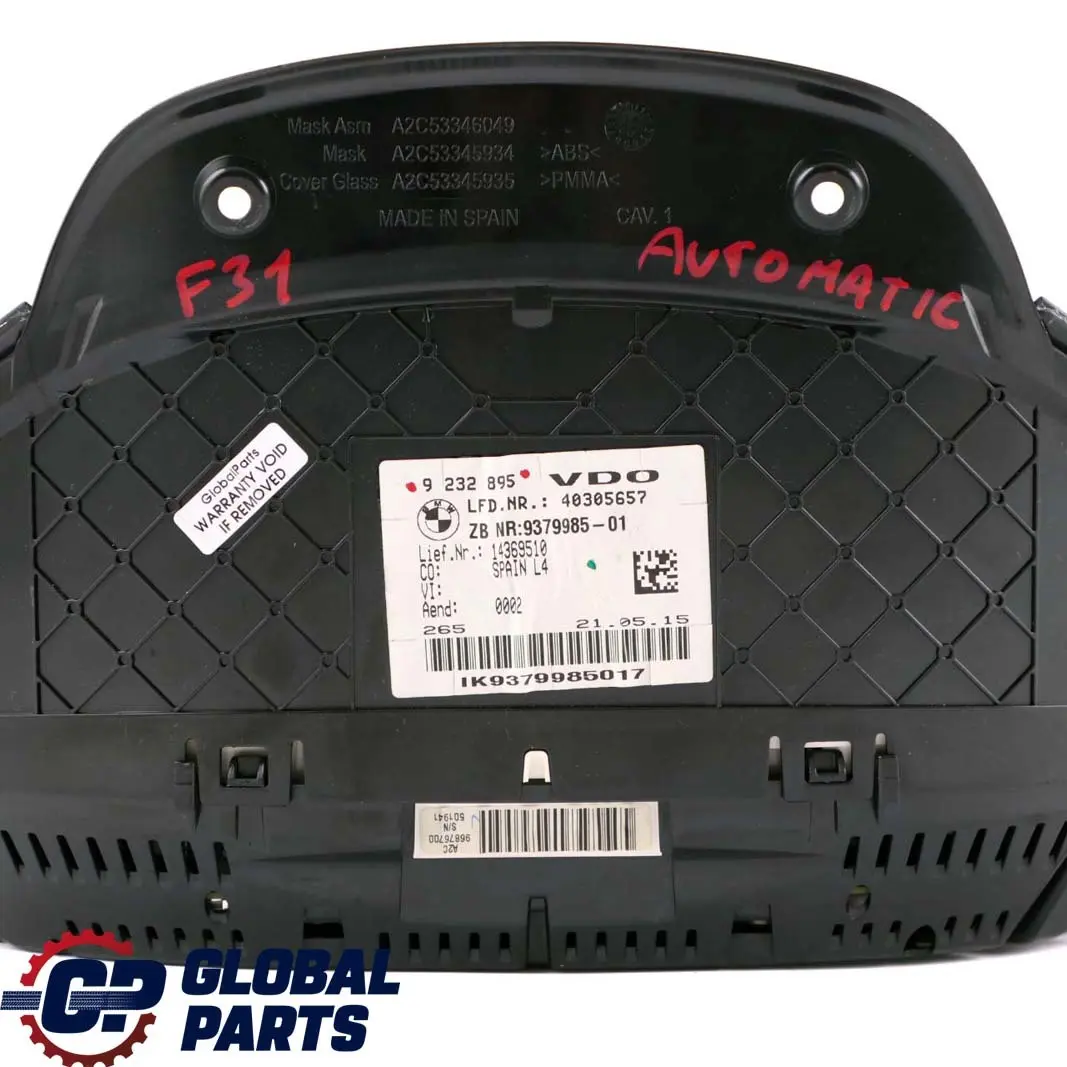 Instrument Cluster Speedo Clocks MPH Automatic to BMW 3 4 F30 F31 F32 with Part number 9379985 BMW 3 4 F30 F31 F32 Instrument Cluster Speedo Clocks MPH Automatic - SKU rhd-9379985 - Part number 9379985