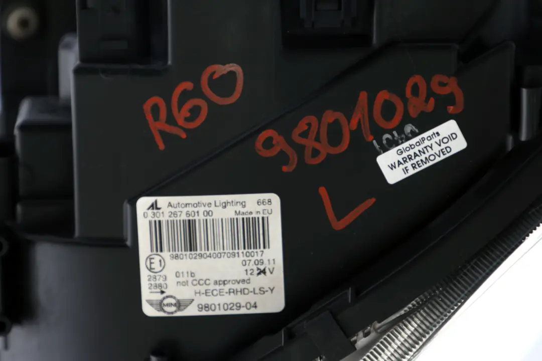 Headlight Headlamp Lamp Front Left N/S to Mini Countryman R60 Paceman R61 with Part number 9801029 Mini Countryman R60 Paceman R61 Headlight Headlamp Lamp Front Left N/S - SKU rhd-9801029 - Part number 9801029