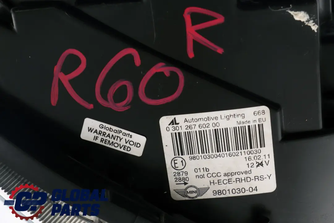Headlight Turn Indicator Yellow Front Right O/S to Mini Cooper R60 R61 with Part number 9801030 Mini Cooper R60 R61 Headlight Turn Indicator Yellow Front Right O/S - SKU rhd-9801030 - Part number 9801030