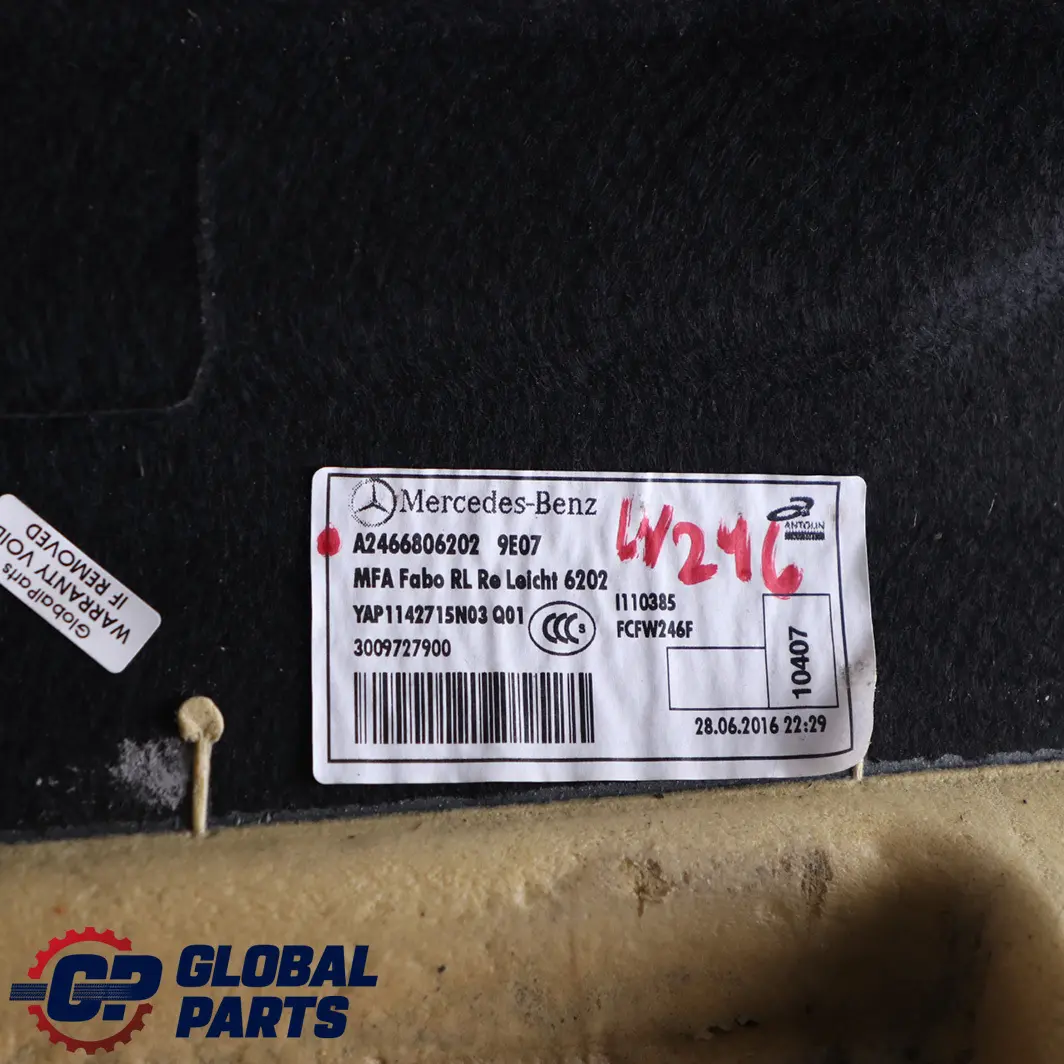 Mercedes-Benz A-Class W176 Front Right O/S Floor Carpet Cover to with Part number A2466806202 Mercedes-Benz A-Class W176 Front Right O/S Floor Carpet Cover - SKU rhd-A2466806202 - Part number A2466806202