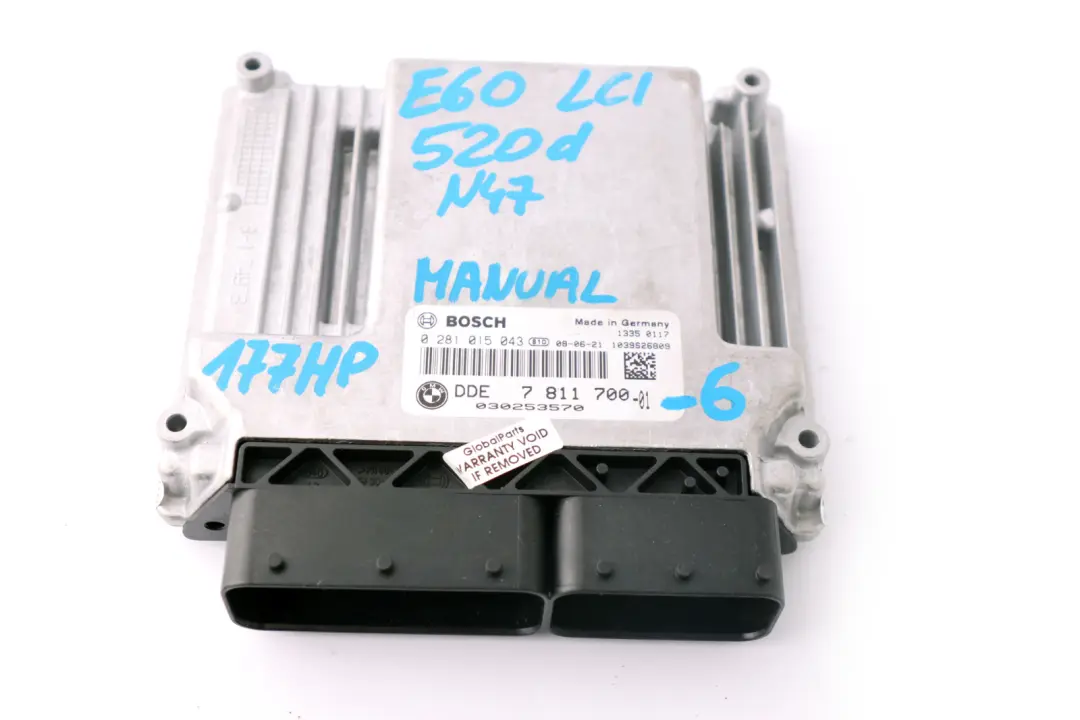 BMW 5 Series E60 E61 LCI 520d N47 ECU KIT DDE CAS3 + 2 Keys Manual - SKU 7811700-6 - Part number 7811700