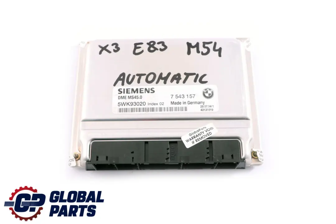 M54 ECU DME Engine Control Unit Automatic to BMW E60 525i 530i E83 2.5i with Part number 7543157 BMW E60 525i 530i E83 2.5i M54 ECU DME Engine Control Unit Automatic - SKU 7543157 - Part number 7543157