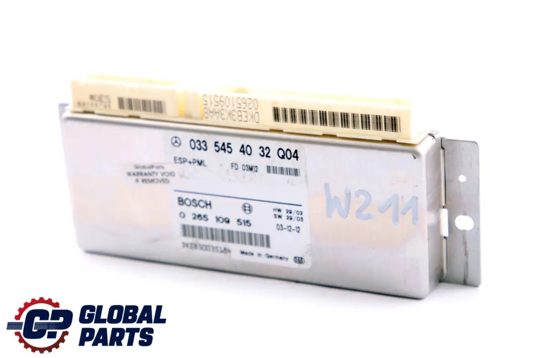 ESP PML Stability Control Unit Module ECU to Mercedes E-Class W211 with Part number A0335454032 Mercedes E-Class W211 ESP PML Stability Control Unit Module ECU - SKU A0335454032 - Part number A0335454032