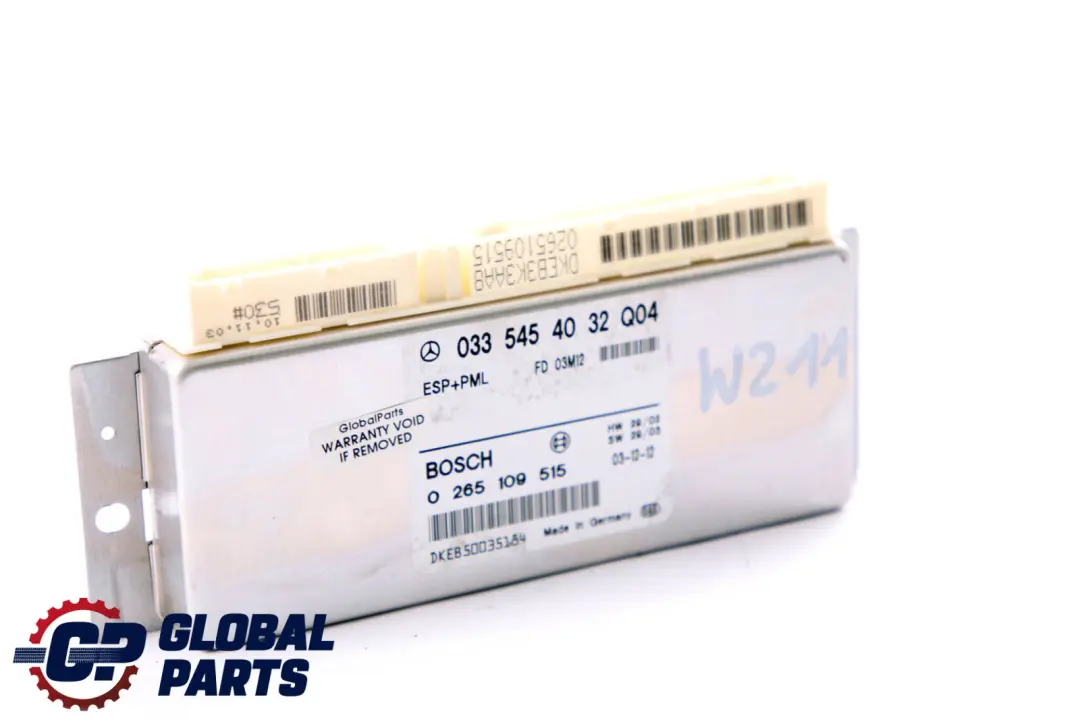 ESP PML Stability Control Unit Module ECU to Mercedes E-Class W211 with Part number A0335454032 Mercedes E-Class W211 ESP PML Stability Control Unit Module ECU - SKU A0335454032 - Part number A0335454032