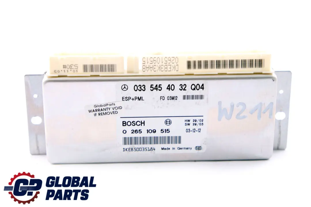 ESP PML Stability Control Unit Module ECU to Mercedes E-Class W211 with Part number A0335454032 Mercedes E-Class W211 ESP PML Stability Control Unit Module ECU - SKU A0335454032 - Part number A0335454032