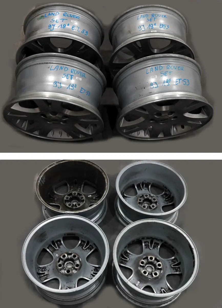 Complete Set 4x Wheel Alloy Rim 19" 9J ET:53 to Land Rover Discovery Silver with Part number RRC502280 Land Rover Discovery Silver Complete Set 4x Wheel Alloy Rim 19" 9J ET:53 - SKU Set Land Rover 19 - Part number RRC502280