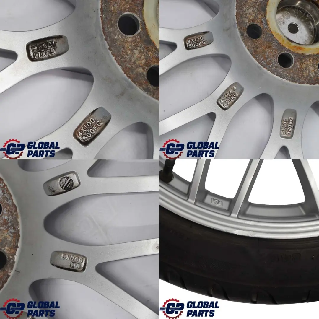 Komplettes 4x Rad Alu Felge Felgen Reifen 17" 7J Calibre VIA für Mini Cooper R50 R56 mit Teilenummer Mini Cooper R50 R56 Komplettes 4x Rad Alu Felge Felgen Reifen 17" 7J Calibre VIA - SKU SET R56 17 7J VIA-1 - Teilenummer