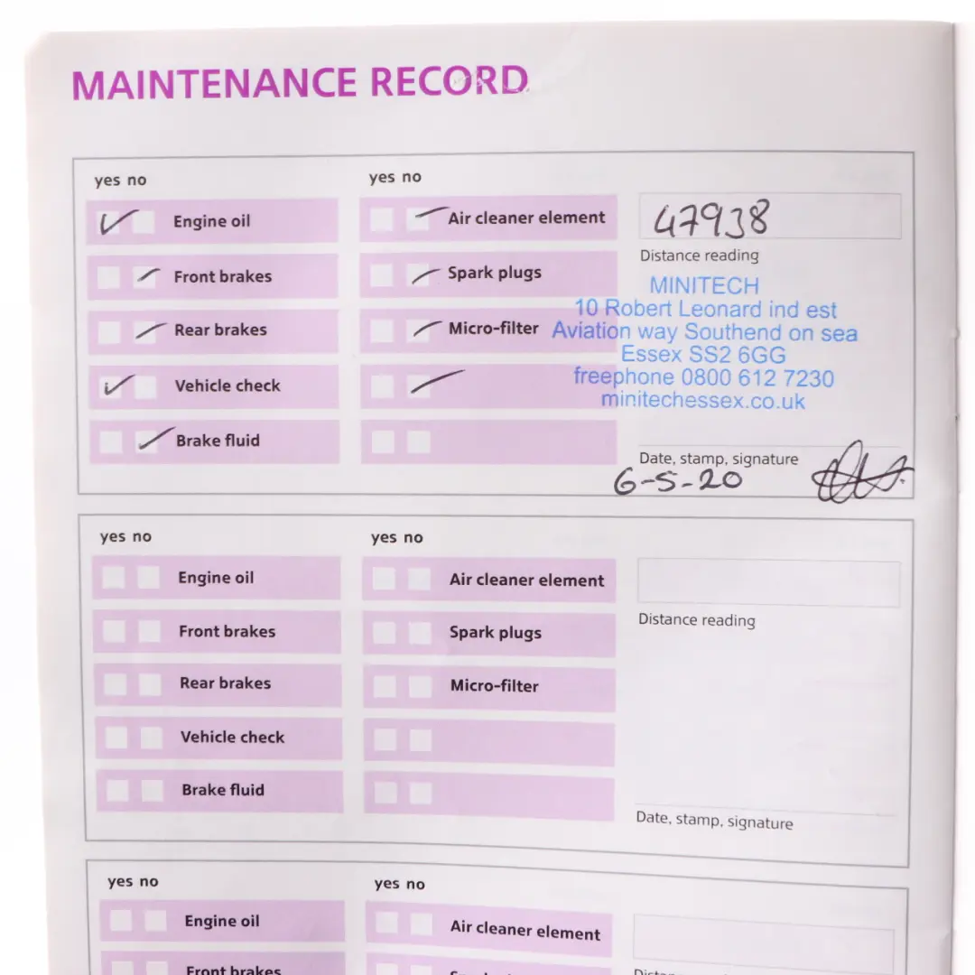 Mini R55 R56 Service Booklet Service Inspection Book - SKU 0012415 - Part number 0012415
