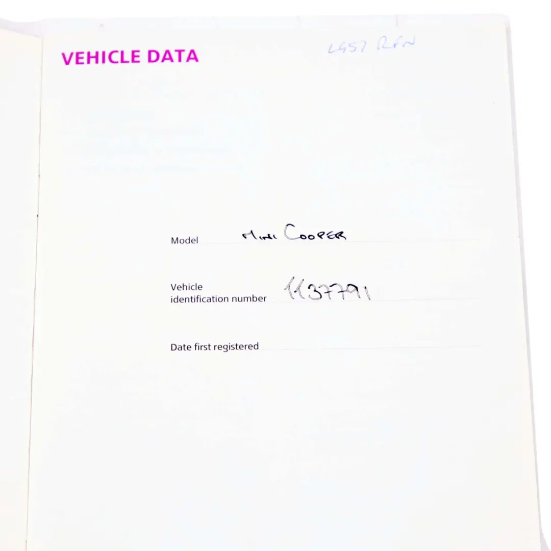 Mini Cooper R56 Service Booklet Instruction Handbook - SKU 0013611 - Part number 0013611