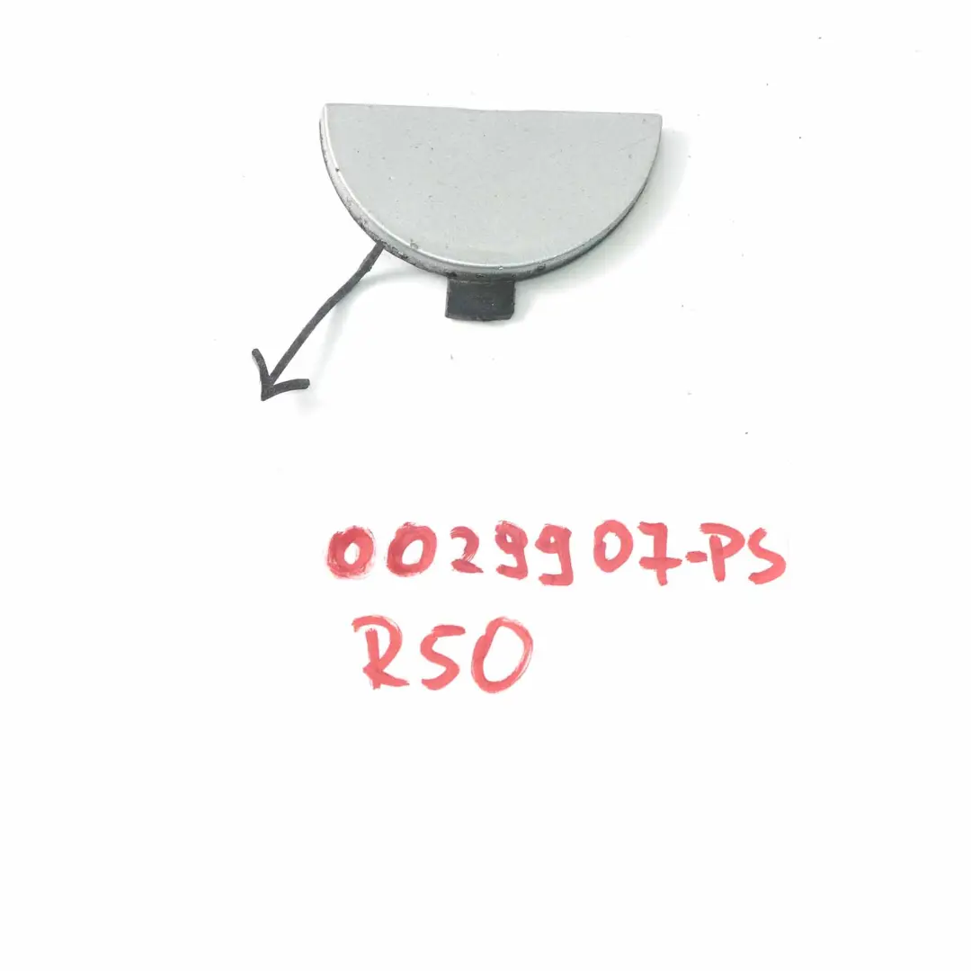 Front Bumper Towing Eye Cover Pure Silver 900 to Mini One Cooper R50 with Part number 0029907 Mini One Cooper R50 Front Bumper Towing Eye Cover Pure Silver 900 - SKU 0029907-PS - Part number 0029907