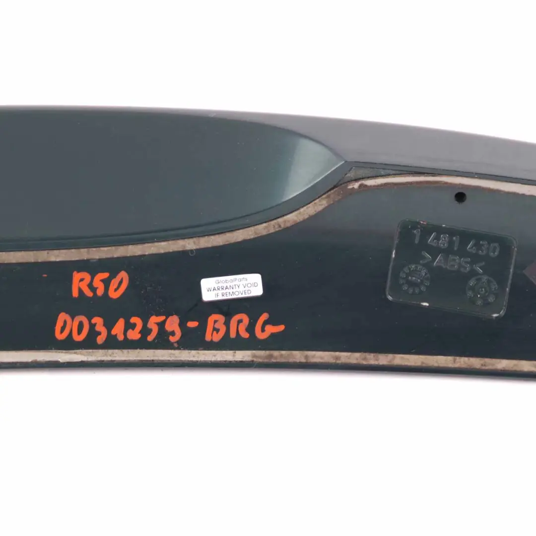 Spoiler Mini Cooper One R50 Trunk Lid British Racing Green A67 7122799 to Rear with Part number 0031259 Rear Spoiler Mini Cooper One R50 Trunk Lid British Racing Green A67 7122799 - SKU 0031259-BRG - Part number 0031259