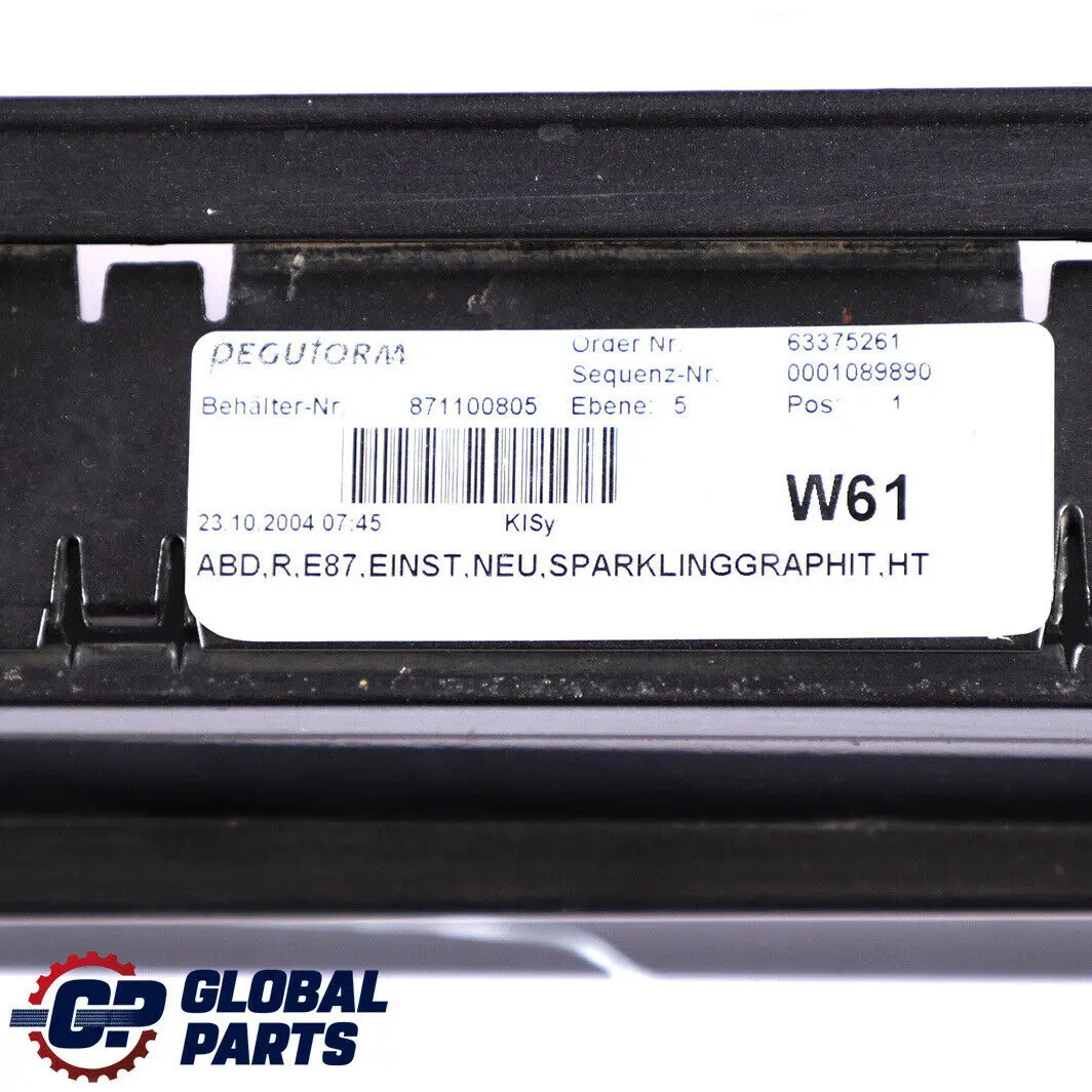 Sill Strip Side Skirt Right O/S Sparkling Graphite to BMW 1 Series E87 Cover with Part number 32948 BMW 1 Series E87 Cover Sill Strip Side Skirt Right O/S Sparkling Graphite - SKU 0032948-SG10 - Part number 32948