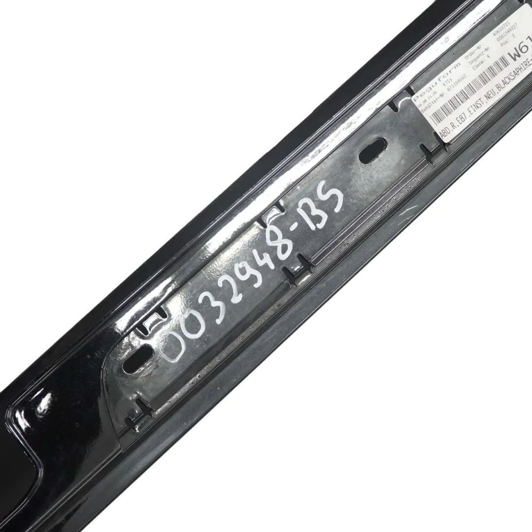 Bandes de bas de caisse jupe laterale droite Noir Saphir Metallise 475 pour BMW E87 à propos du numéro de pièce 51770032948 BMW E87 Bandes de bas de caisse jupe laterale droite Noir Saphir Metallise 475 - SKU 0032948-BS - Numéro de pièce 51770032948