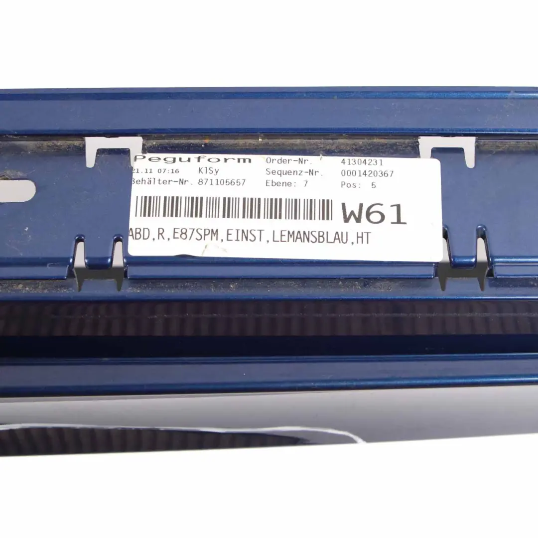 Sill Strip Side Skirt Right O/S Monacoblau Monaco Blue Metallic - A35 to BMW E87 with Part number 0032948 BMW E87 Sill Strip Side Skirt Right O/S Monacoblau Monaco Blue Metallic - A35 - SKU 0032948-MB1 - Part number 0032948