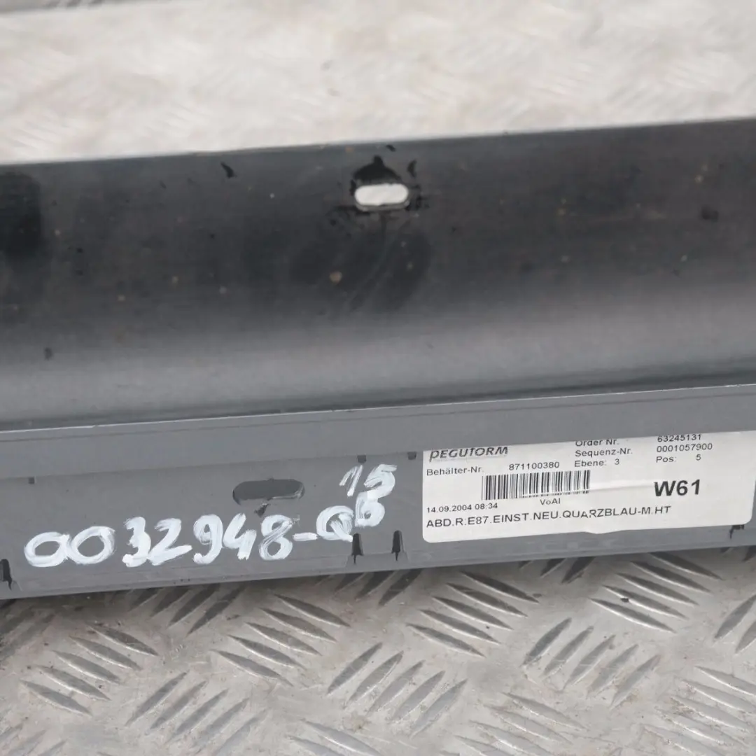 BMW 15 E87 Listón de umbral faldón lateral derecho Quarzblau Azul Metalizado A18 - SKU 0032948-QB15 - Número de pieza 32948