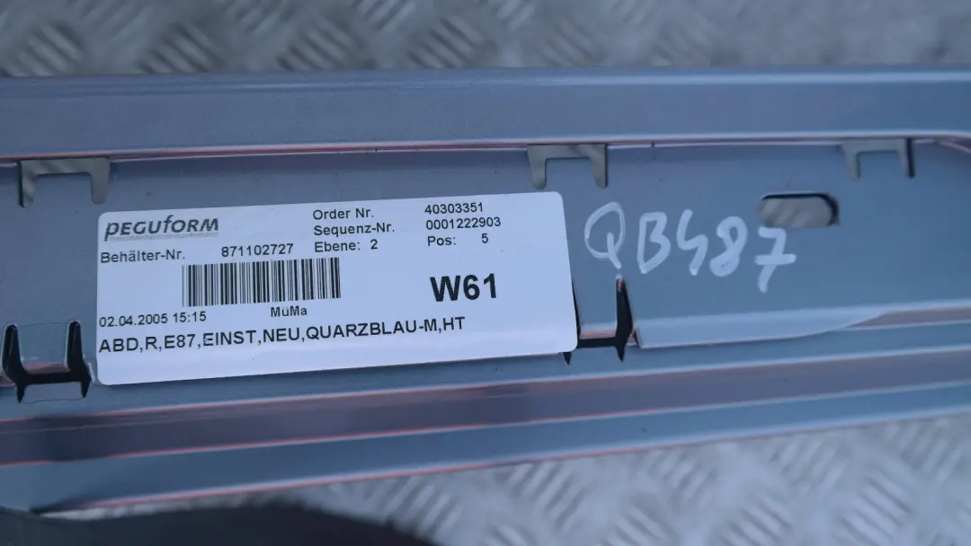 BMW 1 SERIES 6 E87 Sill strip side skirt right O/S Quarzblau Blue Metallic A18 - SKU 0032948-QB6 - Part number 51770032948