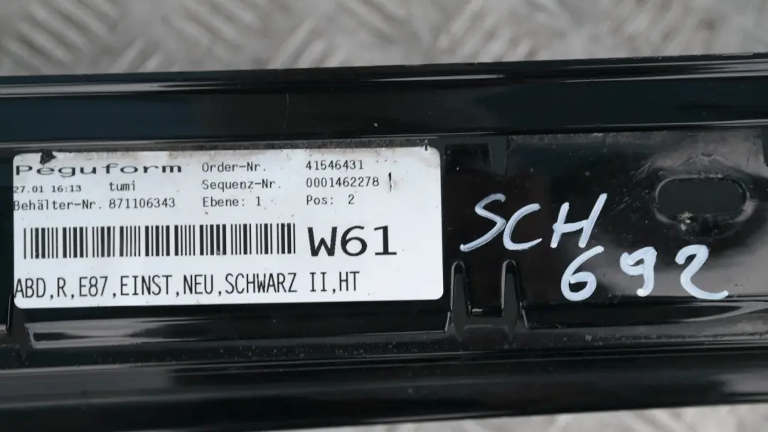 Sill strip side skirt right O/S BLACK 2 SCHWARZ II - 668 to BMW 1 SERIES 7 E87 with Part number 51770032948 BMW 1 SERIES 7 E87 Sill strip side skirt right O/S BLACK 2 SCHWARZ II - 668 - SKU 0032948-SCH7 - Part number 51770032948