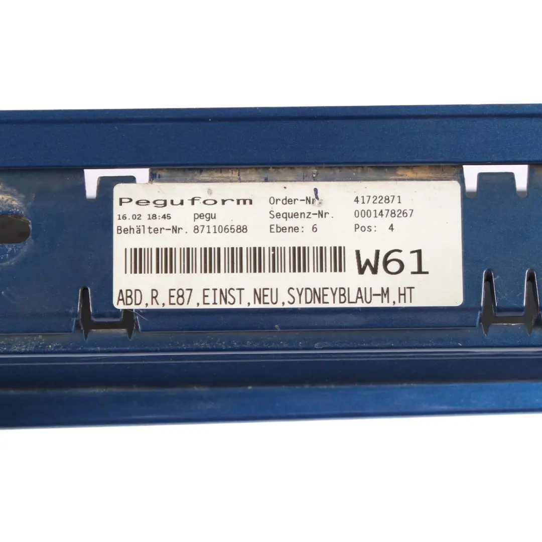 BMW E87 Side Skirt Sill Strip Right O/S Sydneyblau Sydney Blau Blue - A19 - SKU 0032948-SYD16 - Part number 0032948