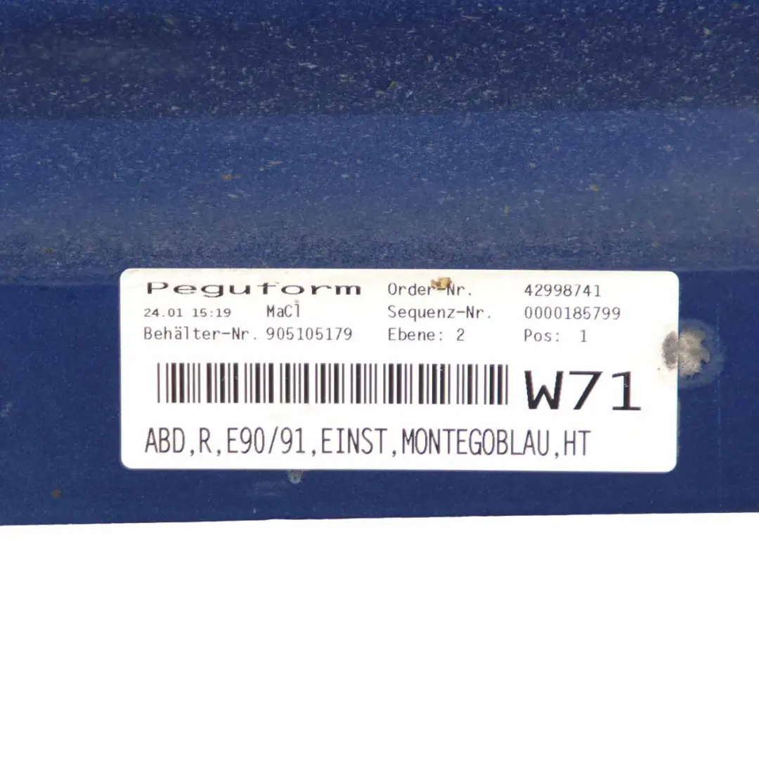 BMW E90 E91 Side Skirt Sill Strip Right O/S Montegoblau Blau Blue Metallic - A51 - SKU 0032950-MTB5 - Part number 0032950