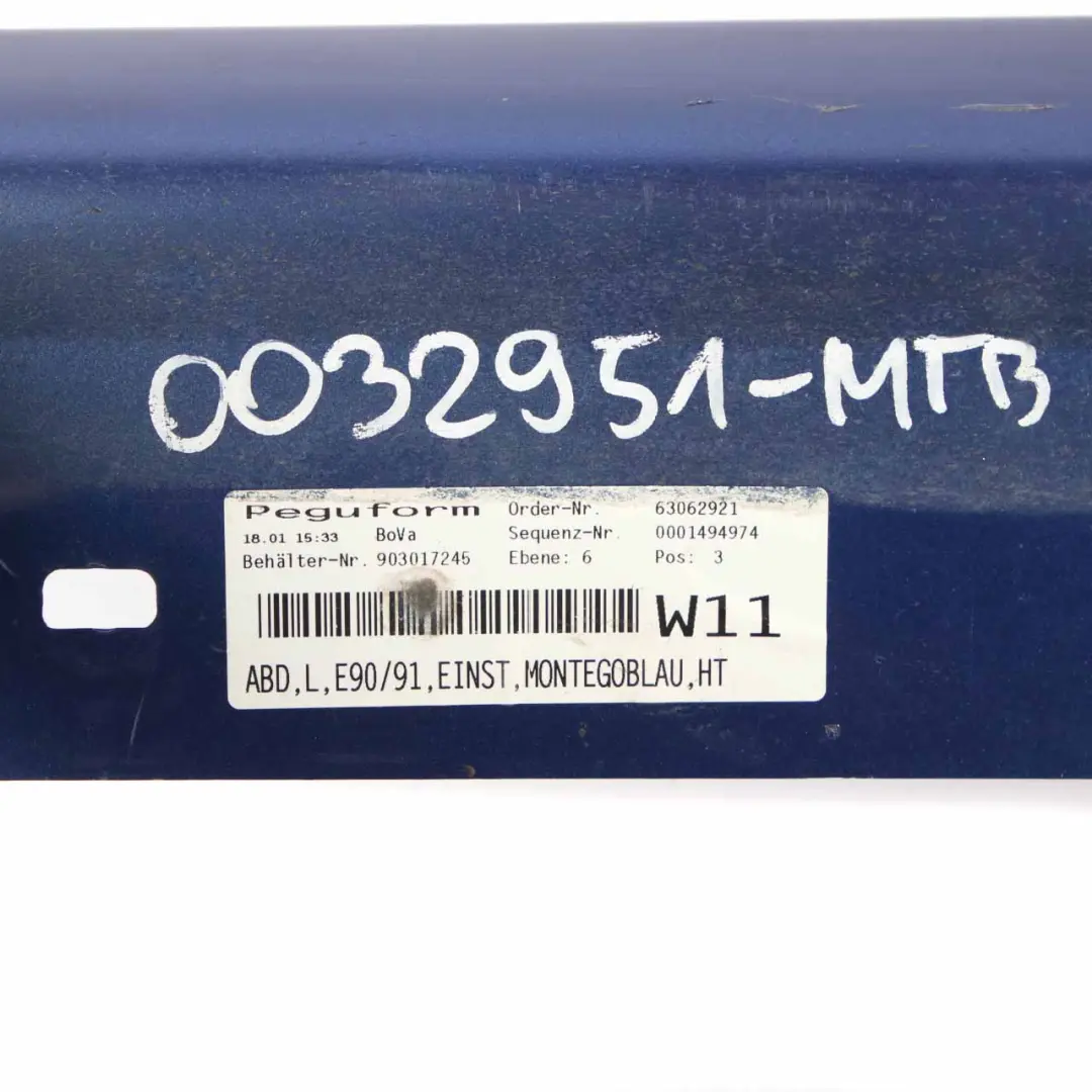 Sill Strip Side Trim Skirt Left N/S Montegoblau Blau Blue - A51 to BMW E90 E91 with Part number 0032951 BMW E90 E91 Sill Strip Side Trim Skirt Left N/S Montegoblau Blau Blue - A51 - SKU 0032951-MTB - Part number 0032951