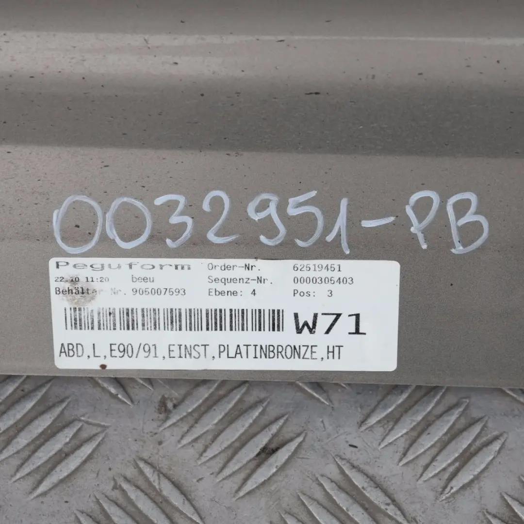 Sill Strip Side Skirt Left N/S Platinbronze Platinum Bronze to BMW 3 SERIES E90 E91 with Part number 0032951-PB BMW 3 SERIES E90 E91 Sill Strip Side Skirt Left N/S Platinbronze Platinum Bronze - SKU 0032951-PB - Part number 0032951-PB