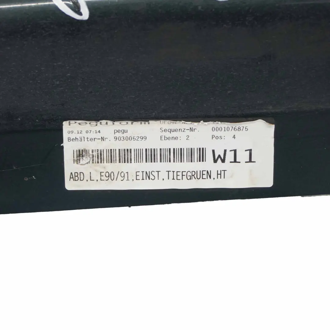 Schwellerleiste Blende Schweller links Tiefgruen Gruen Metallic für BMW E90 E91 mit Teilenummer 0032951 BMW E90 E91 Schwellerleiste Blende Schweller links Tiefgruen Gruen Metallic - SKU 0032951-TG - Teilenummer 0032951