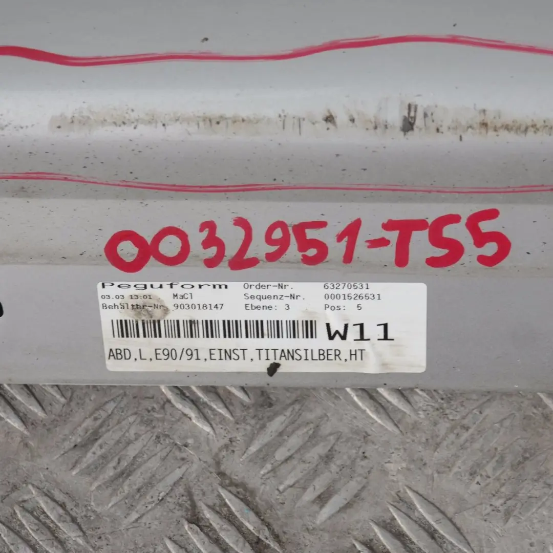 BMW E90 E91 Listello Portiera Apertura Gonna SX Argento-Titanio Silber Metallo - SKU 0032951-TS5 - Numero di parte 32951
